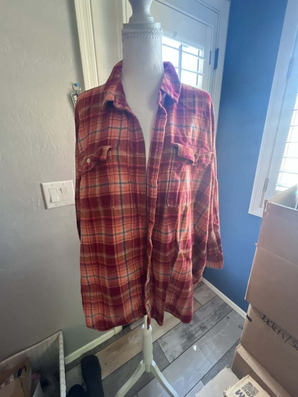 Old Navy The Boyfriend Shirt Plaid Flannel Button-Up Shirt 3X Pink Orange